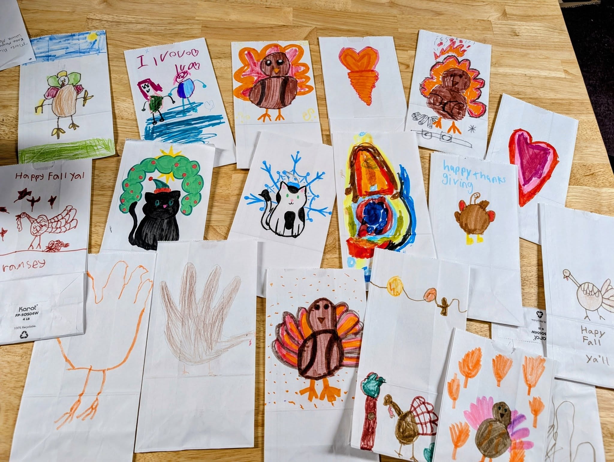 Children's Thanksgiving drawings for troops